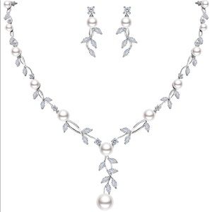 CZ & Pearl Wedding Floral Vine Set
